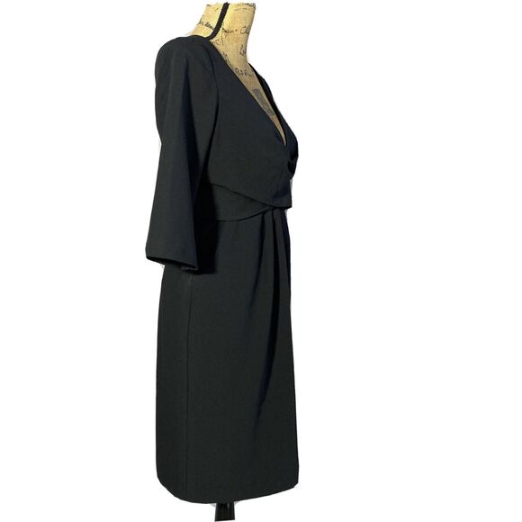 NWT ABS Essentials Dress 6 Black Empire V Neck 3/4 Sl Lined Deep V Neck Career - Picture 3 of 6